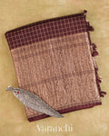 Coffee Brown Checked Pure Kora Silk Saree