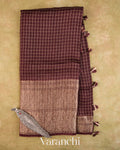 Coffee Brown Checked Pure Kora Silk Saree