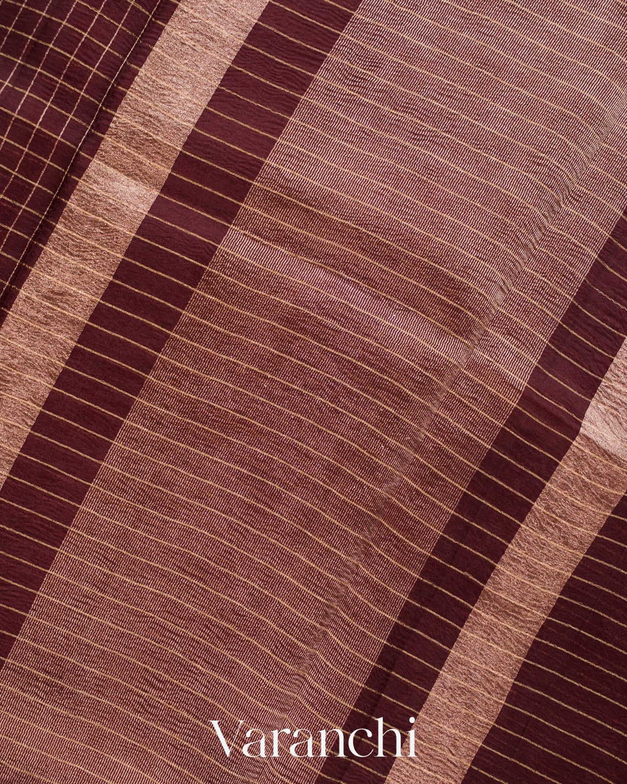Coffee Brown Checked Pure Kora Silk Saree