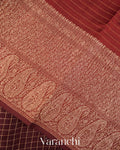 Coffee Brown Checked Pure Kora Silk Saree
