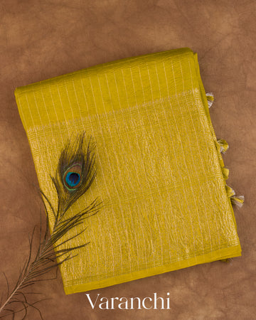 Lemon Yellow Checked Pure Kora Silk Saree
