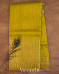 Lemon Yellow Checked Pure Kora Silk Saree