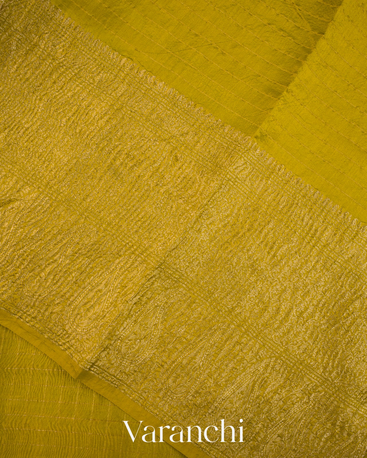 Lemon Yellow Checked Pure Kora Silk Saree