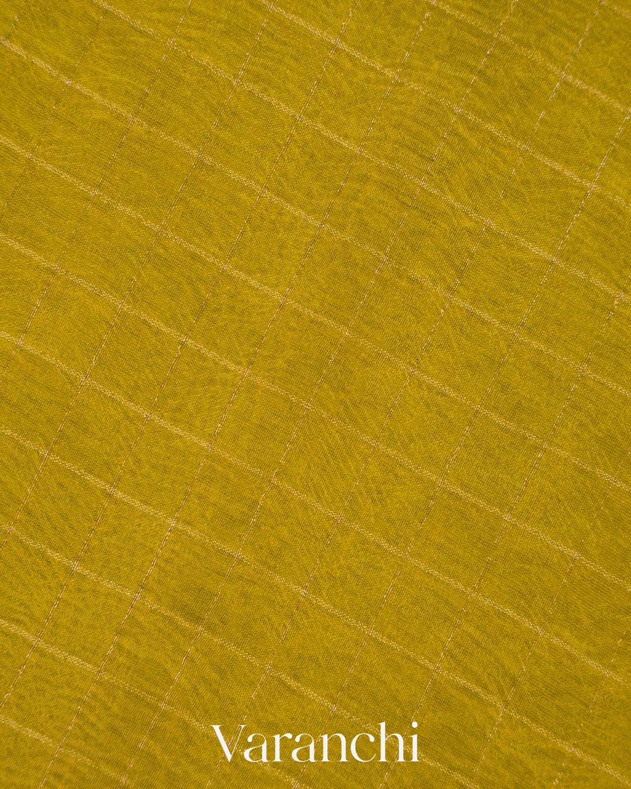 Lemon Yellow Checked Pure Kora Silk Saree