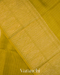 Lemon Yellow Checked Pure Kora Silk Saree