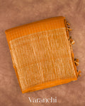 Mustard Yellow Checkered Pure Kora Silk Saree