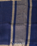 Navy Blue Checkered Pure Kora Silk Saree
