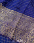 Navy Blue Checkered Pure Kora Silk Saree