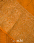 Mustard Yellow Checkered Pure Kora Silk Saree