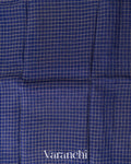 Navy Blue Checkered Pure Kora Silk Saree