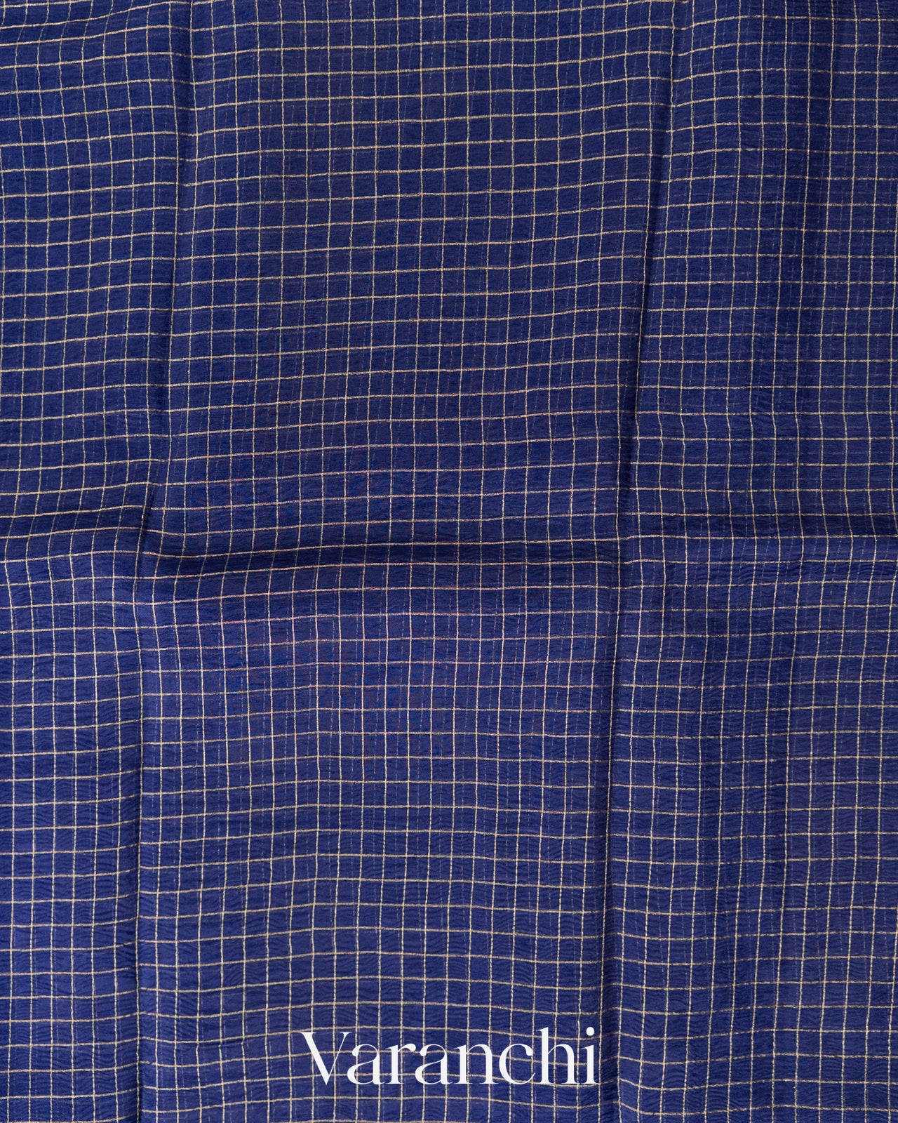 Navy Blue Checkered Pure Kora Silk Saree