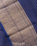 Navy Blue Checkered Pure Kora Silk Saree