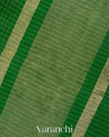 Emerald Green Checkered Pure Kora Silk Saree