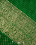 Emerald Green Checkered Pure Kora Silk Saree