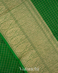 Emerald Green Checkered Pure Kora Silk Saree