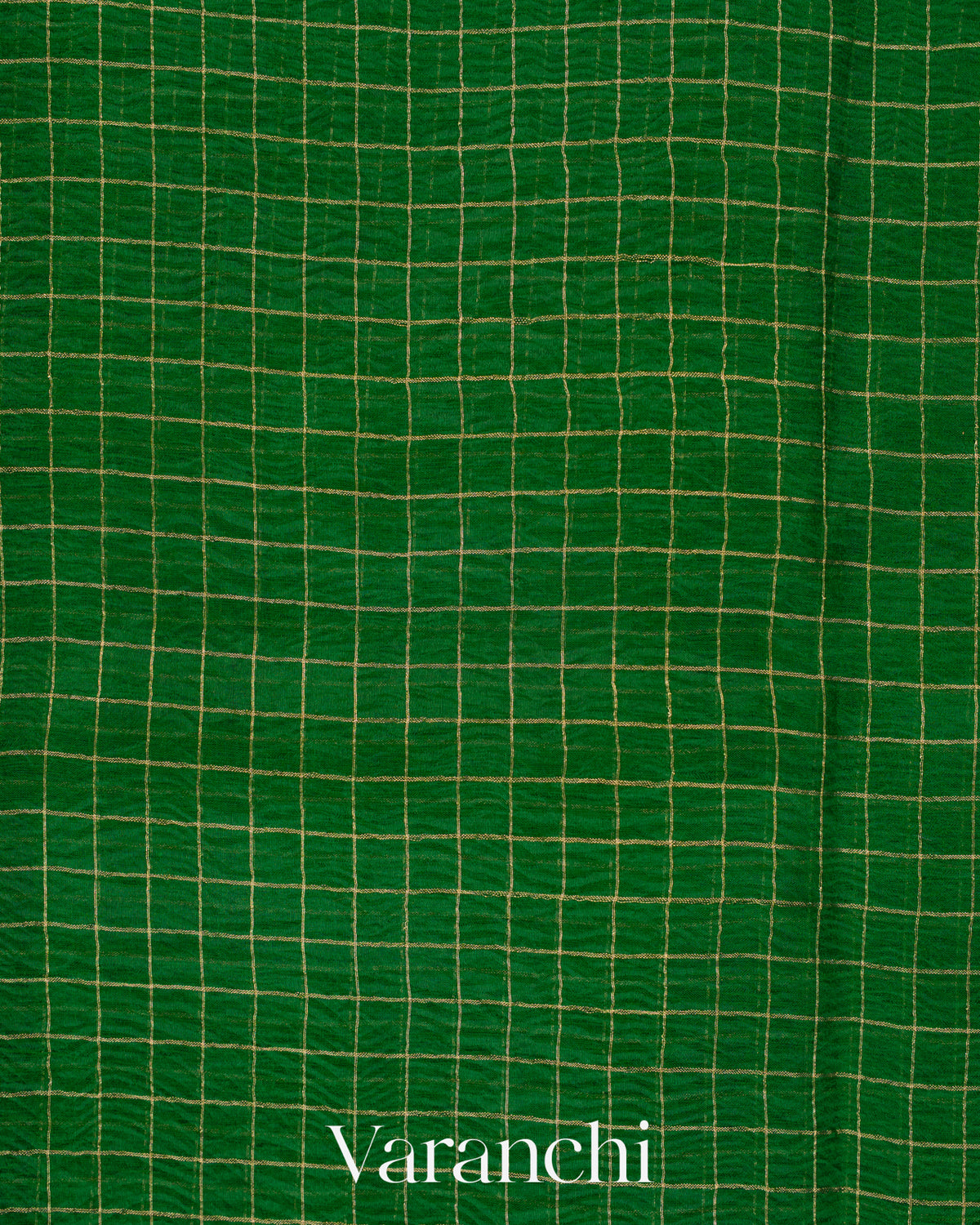 Emerald Green Checkered Pure Kora Silk Saree