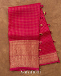 Rani Pink Checkered Pure Kora Silk Saree