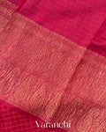 Rani Pink Checkered Pure Kora Silk Saree