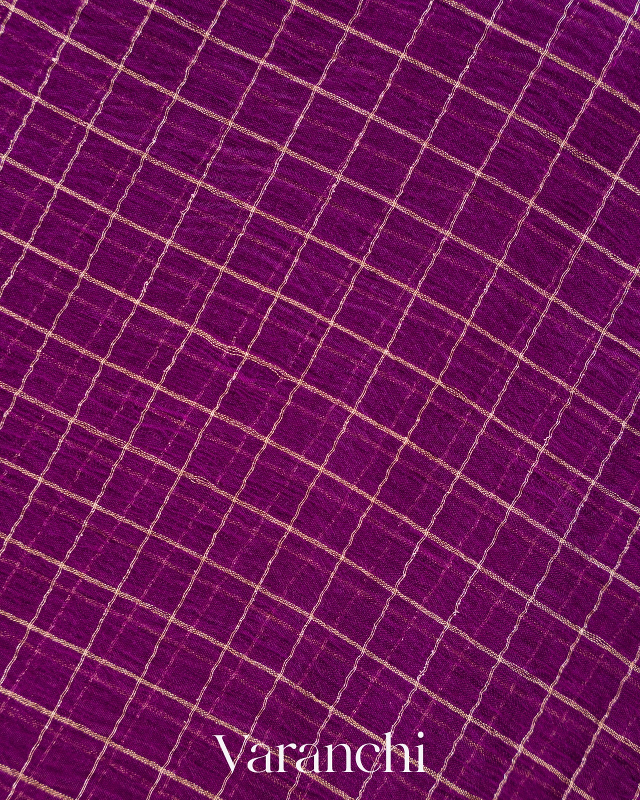 Grape Purple Checked Pure Kora Silk Saree