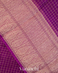 Grape Purple Checked Pure Kora Silk Saree