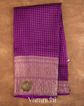 Grape Purple Checked Pure Kora Silk Saree