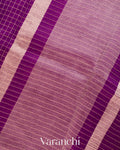 Grape Purple Checked Pure Kora Silk Saree