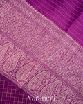 Grape Purple Checked Pure Kora Silk Saree