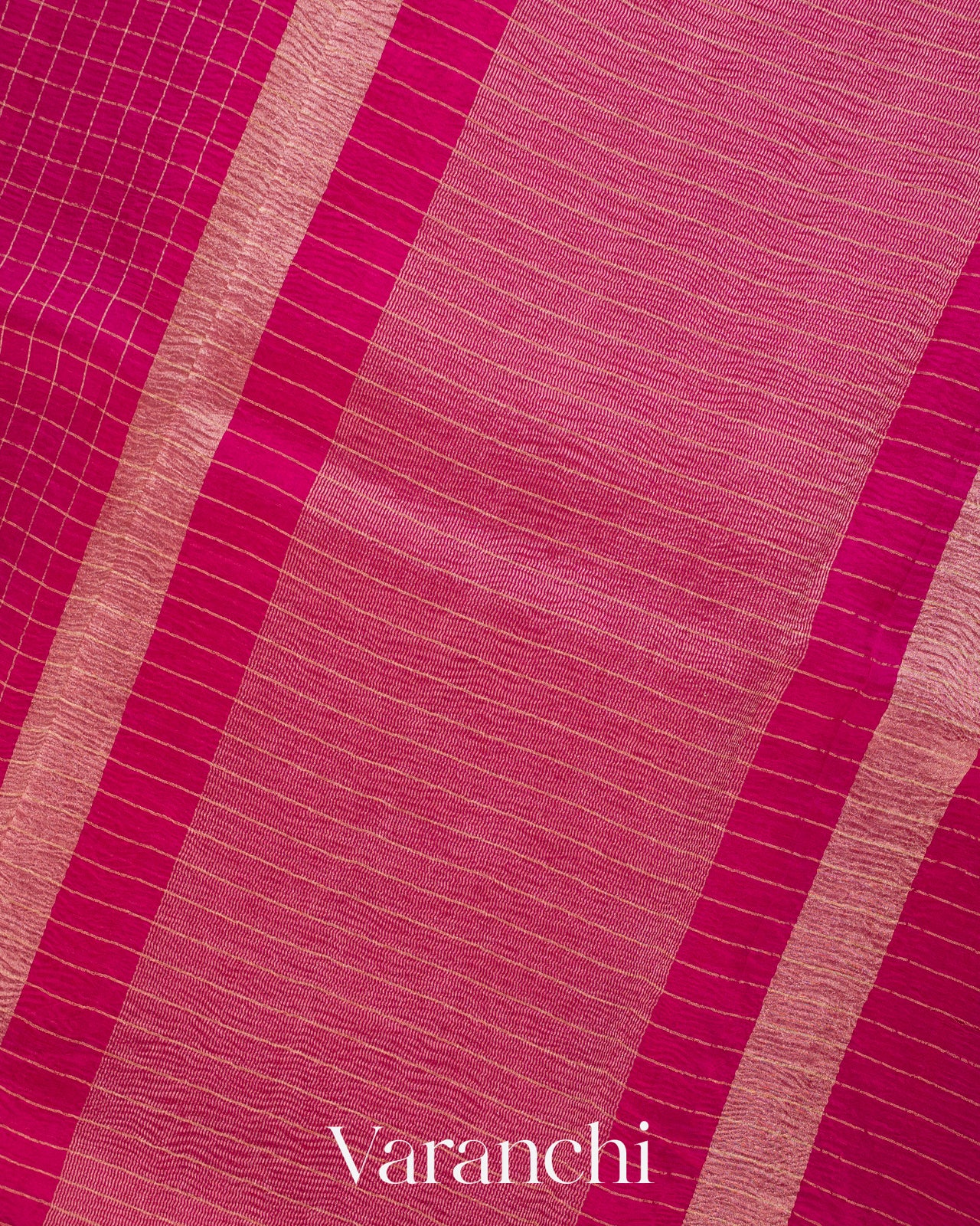 Rani Pink Checked Pure Kora Silk Saree