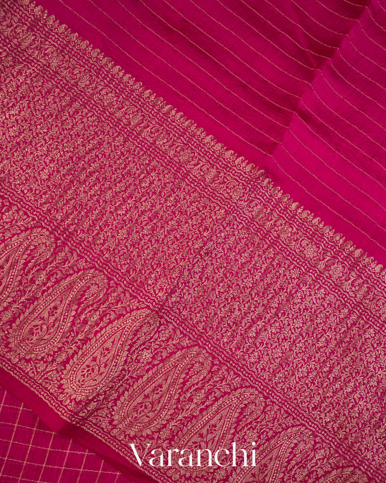 Rani Pink Checked Pure Kora Silk Saree