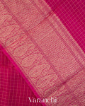 Rani Pink Checked Pure Kora Silk Saree