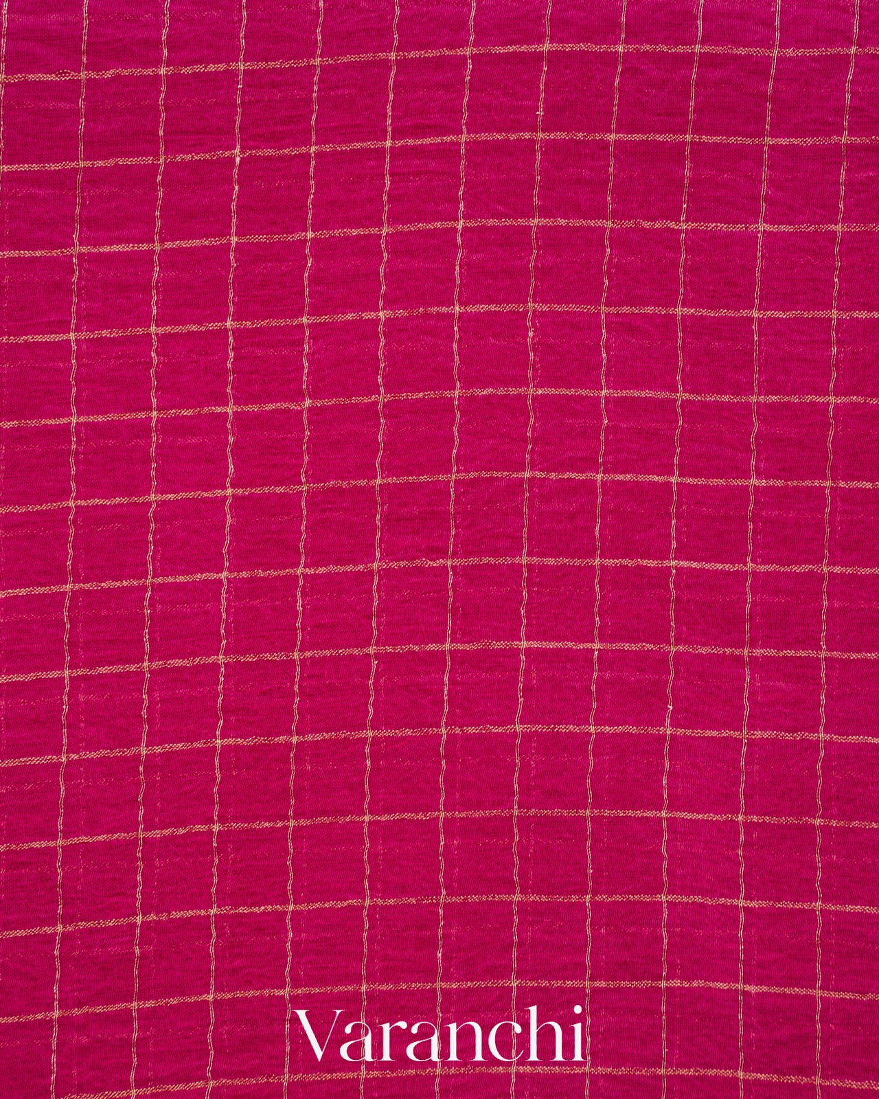 Rani Pink Checked Pure Kora Silk Saree