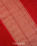 Chilly Red Checked Pure Kora Silk Saree