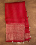 Chilly Red Checked Pure Kora Silk Saree