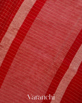 Chilly Red Checked Pure Kora Silk Saree