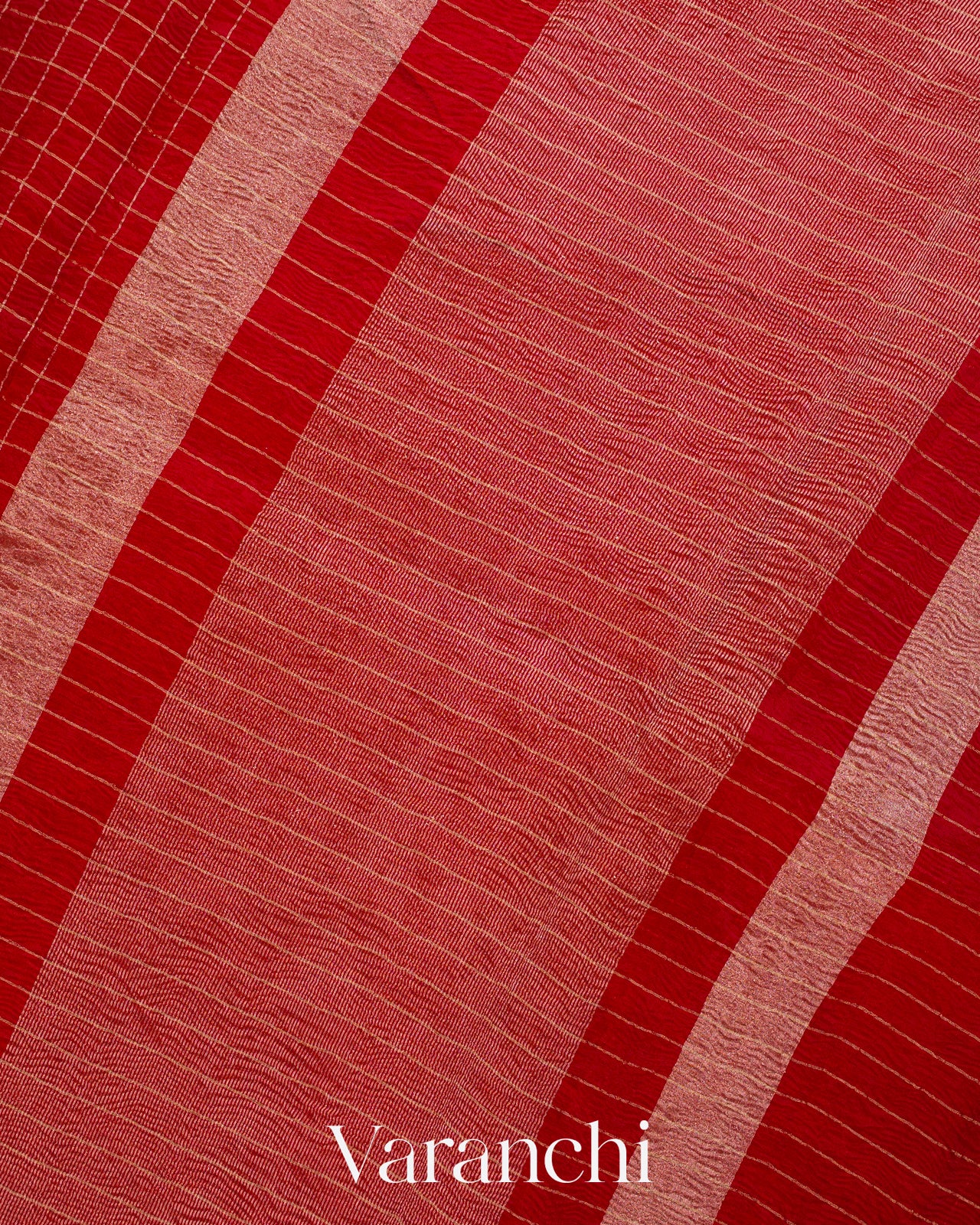 Chilly Red Checked Pure Kora Silk Saree