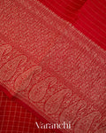 Chilly Red Checked Pure Kora Silk Saree