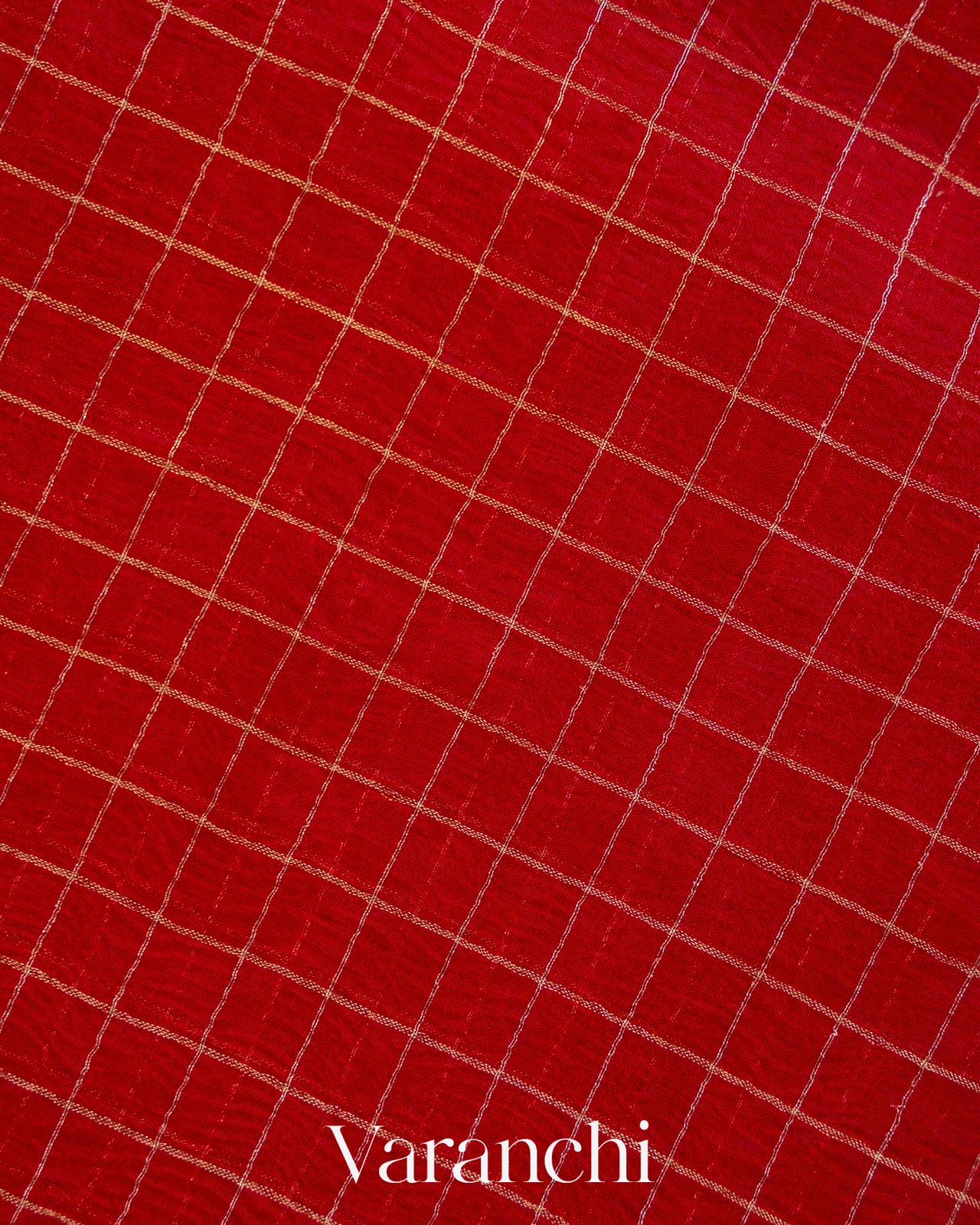 Chilly Red Checked Pure Kora Silk Saree