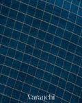 Peacock Blue Checked Pure Kora Silk Saree