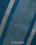 Peacock Blue Checked Pure Kora Silk Saree