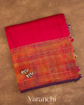 Crimson Red Hand Brushed Pure Raw Silk Handloom Saree
