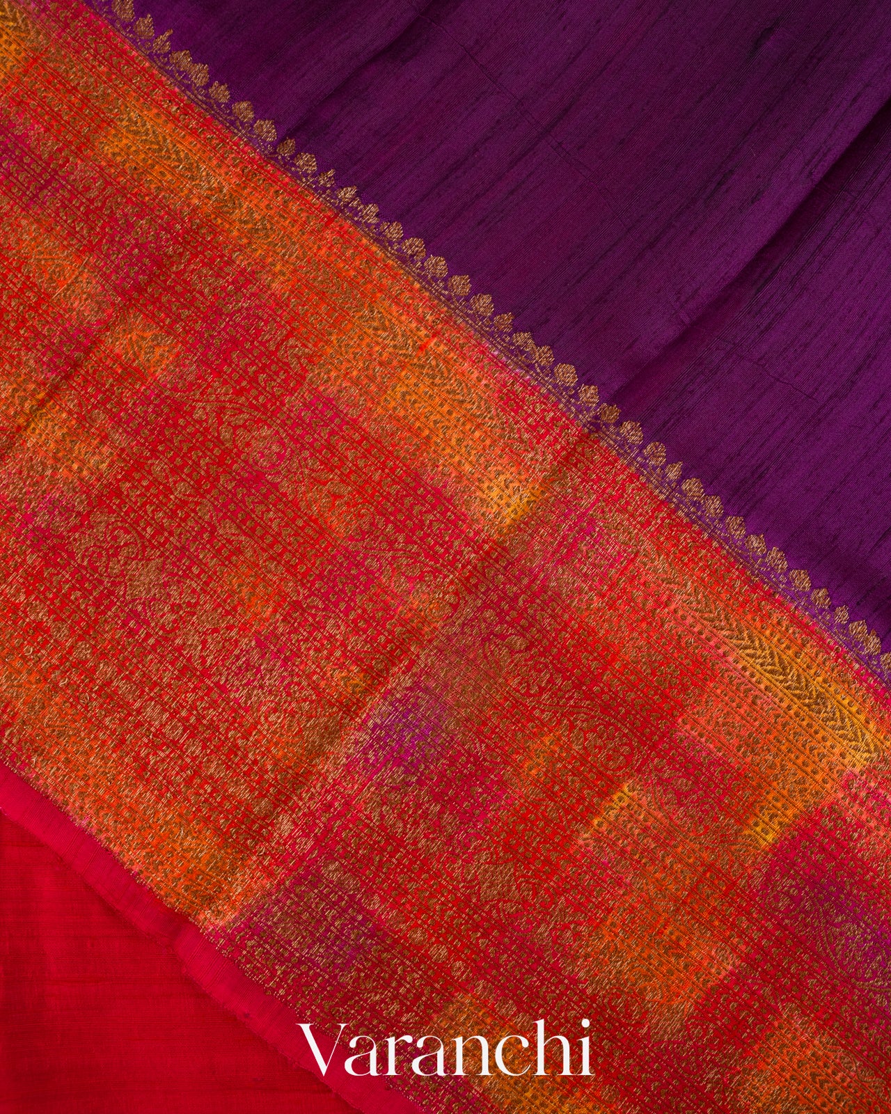 Crimson Red Hand Brushed Pure Raw Silk Handloom Saree