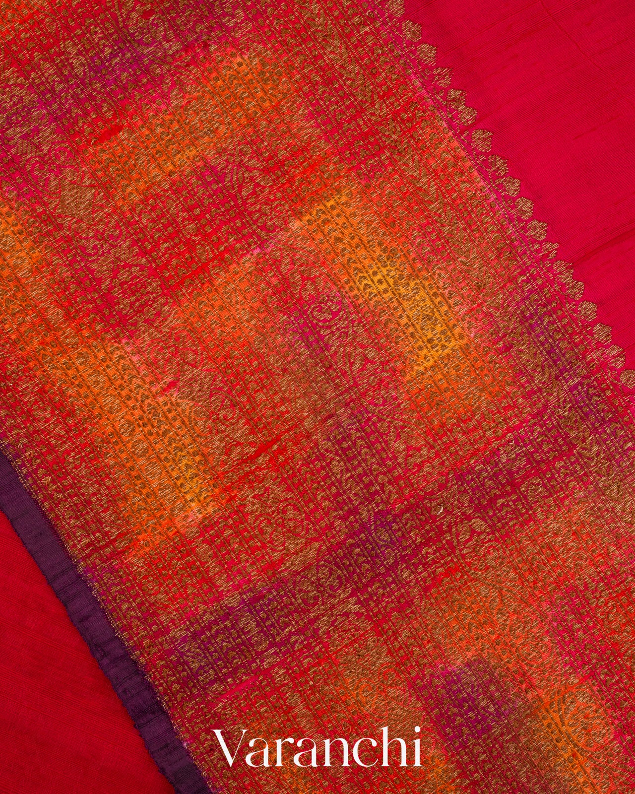 Crimson Red Hand Brushed Pure Raw Silk Handloom Saree