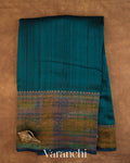 Peacock Blue Hand Brushed Pure Raw Silk Handloom Saree