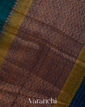 Peacock Blue Hand Brushed Pure Raw Silk Handloom Saree