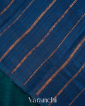 Peacock Blue Hand Brushed Pure Raw Silk Handloom Saree