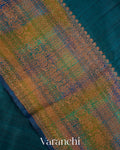 Peacock Blue Hand Brushed Pure Raw Silk Handloom Saree