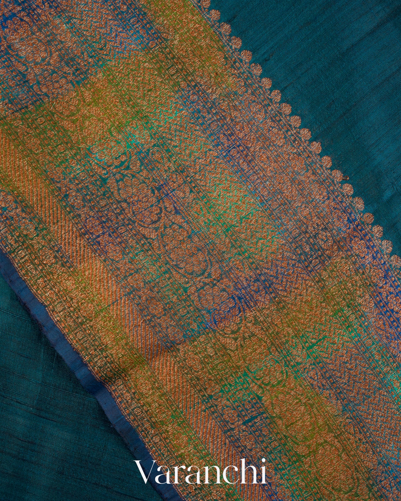 Peacock Blue Hand Brushed Pure Raw Silk Handloom Saree
