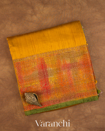 Mustard Yellow Hand Brushed Pure Raw Silk Handloom Saree