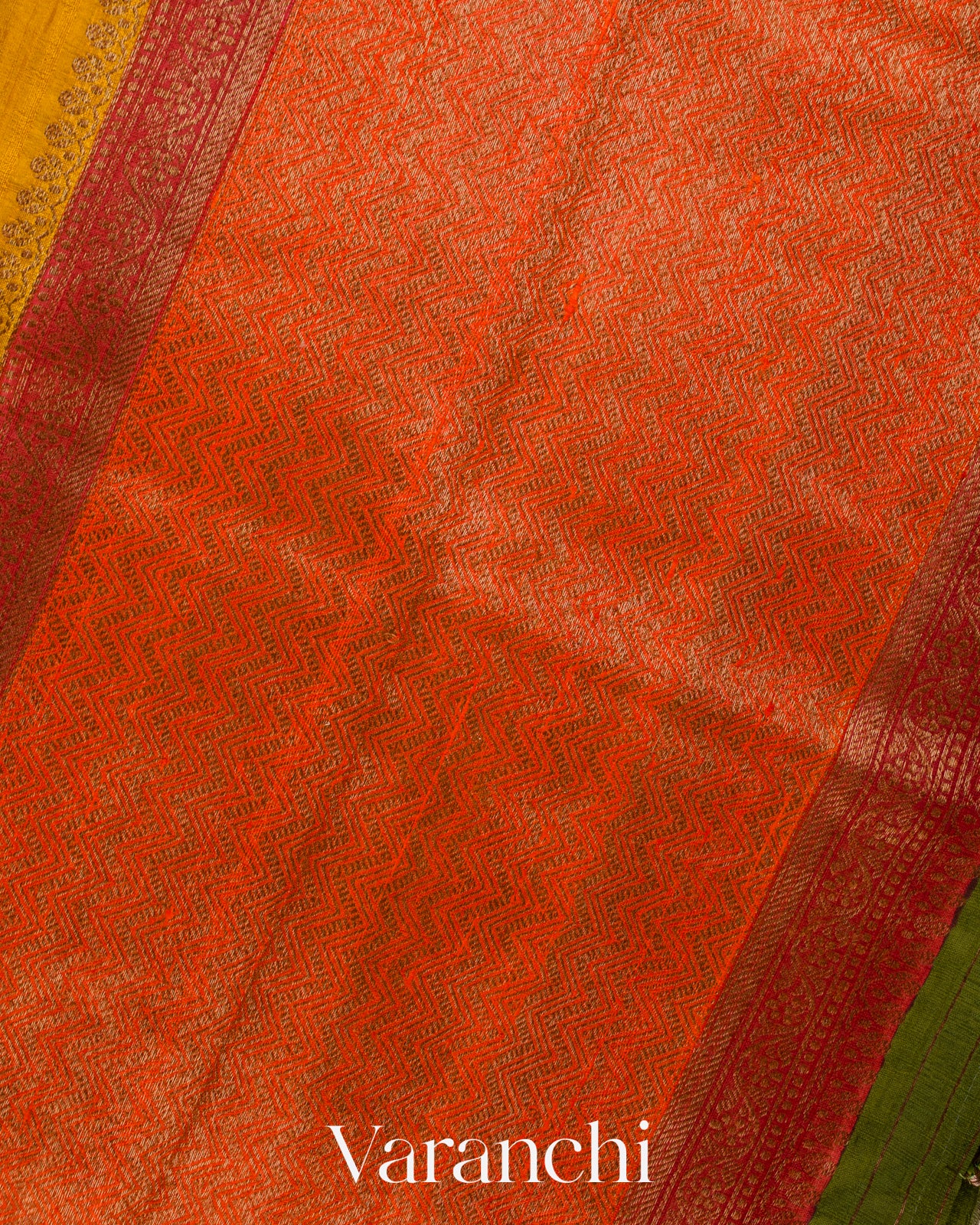 Mustard Yellow Hand Brushed Pure Raw Silk Handloom Saree