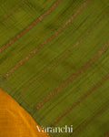 Mustard Yellow Hand Brushed Pure Raw Silk Handloom Saree